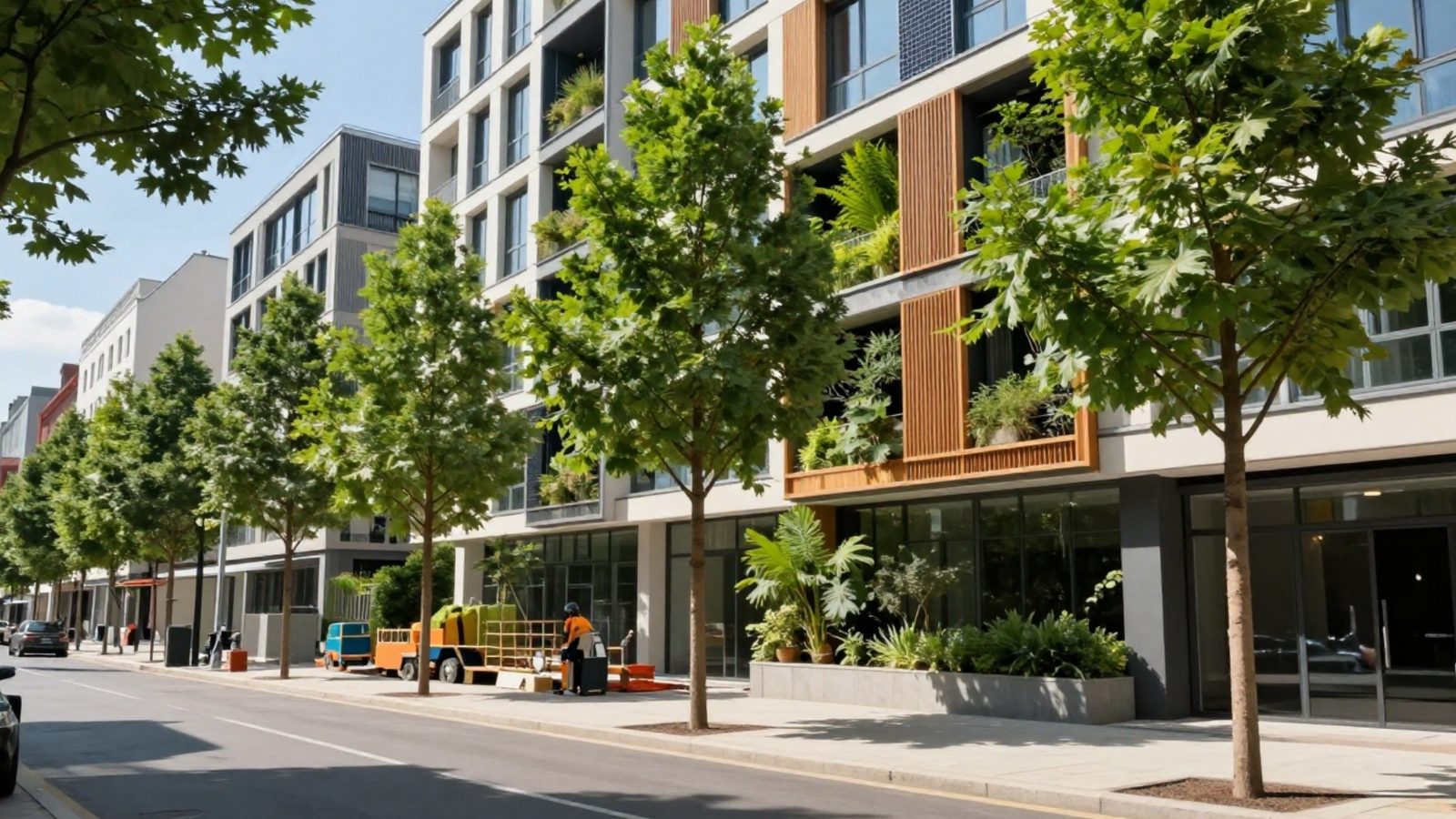 Façades végétalisées et arbres d'alignement en ville
