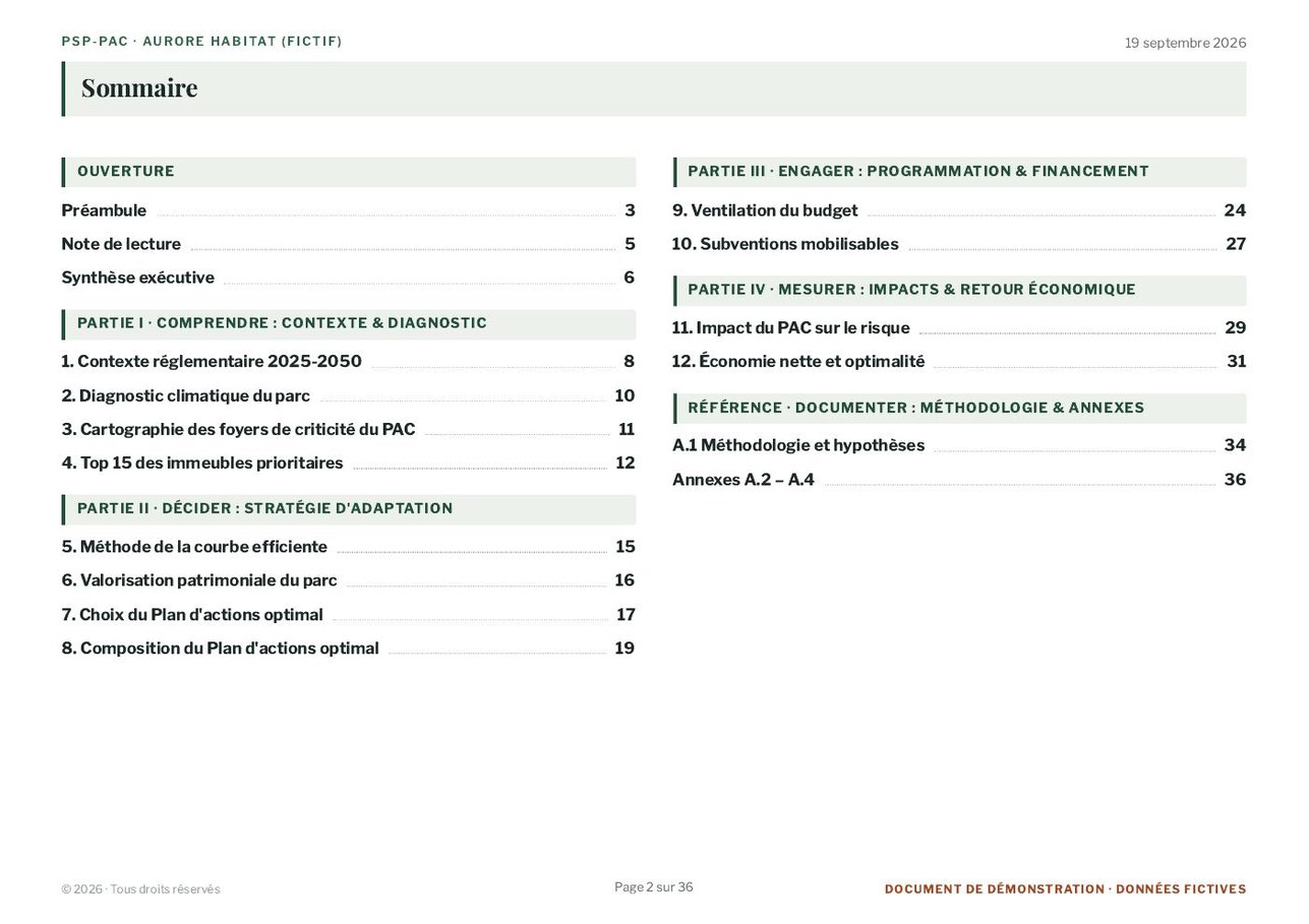 Rapport PSP-PAC, sommaire (cas fictif Aurore)